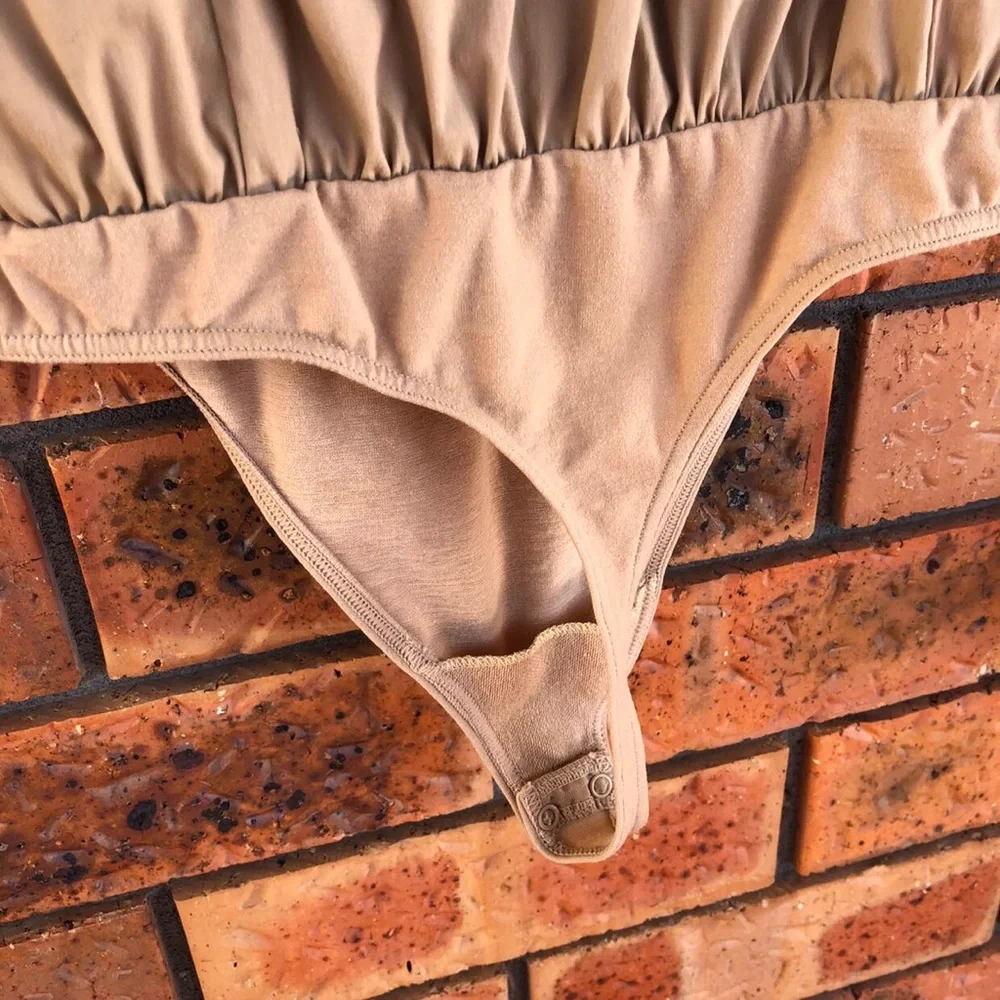 Wolford Beige Button Up Short Sleeve Safari Thong Bodysuit AU 10 NEW W TAGS - Picture 5 of 11